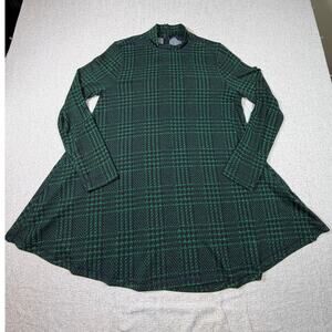 John Mark Women Small Green Black Plaid Lockstitch Long Sleeve Xmas Pullover Top